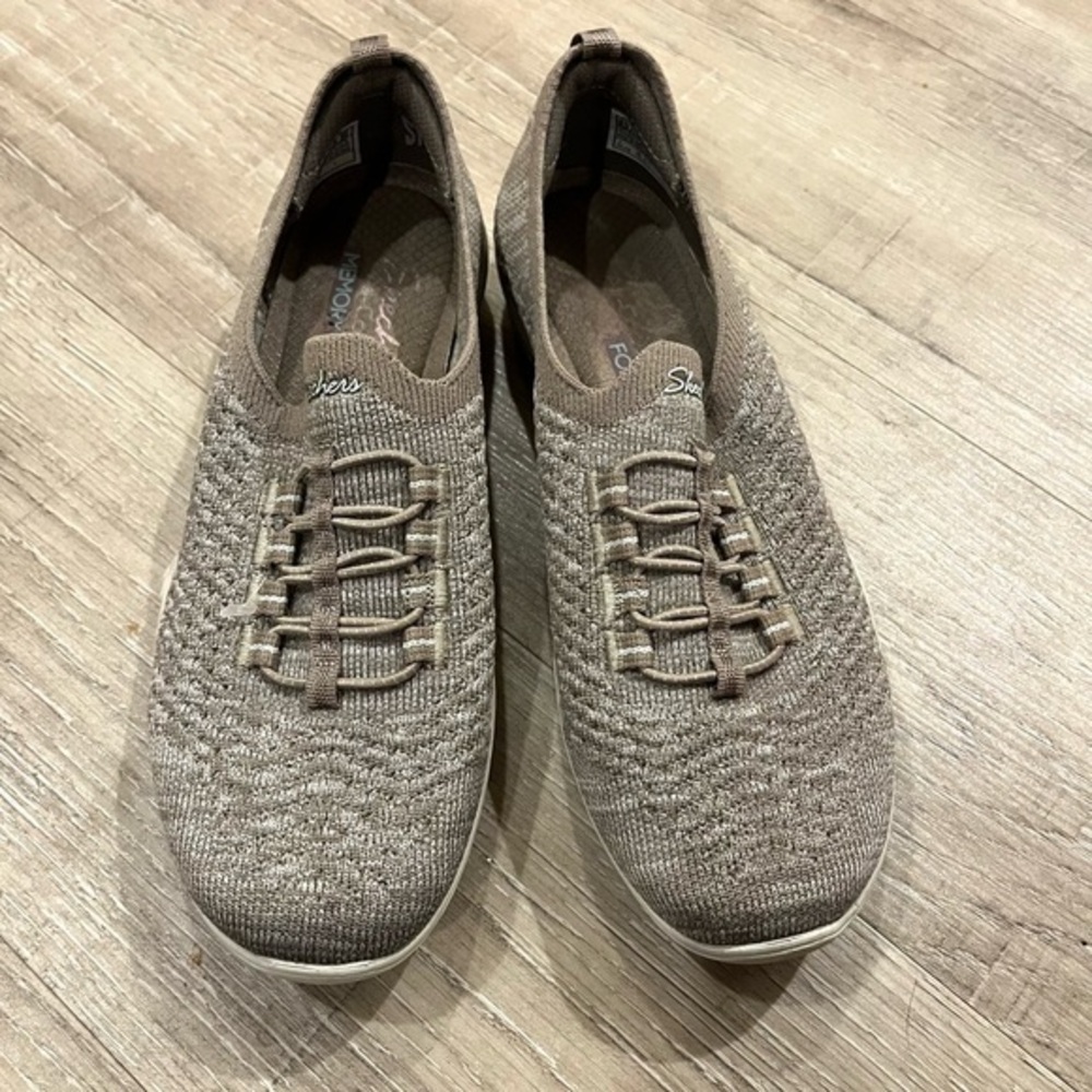 Skechers Taupe Slip-On Sneakers Shoes Air Cooled Memory Foam